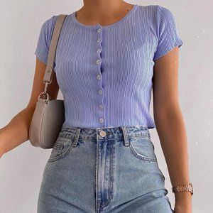 Short Sleeve Button Crop Top